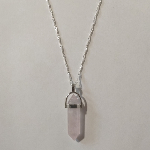 Rose Quartz Sterling Silver Plated Chain Necklace - Picture 2 of 4